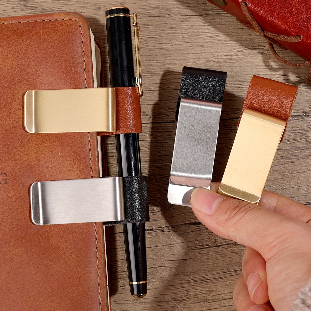 Leather Work Notepad - Vintage Handmade Leather Pen Holder Brass