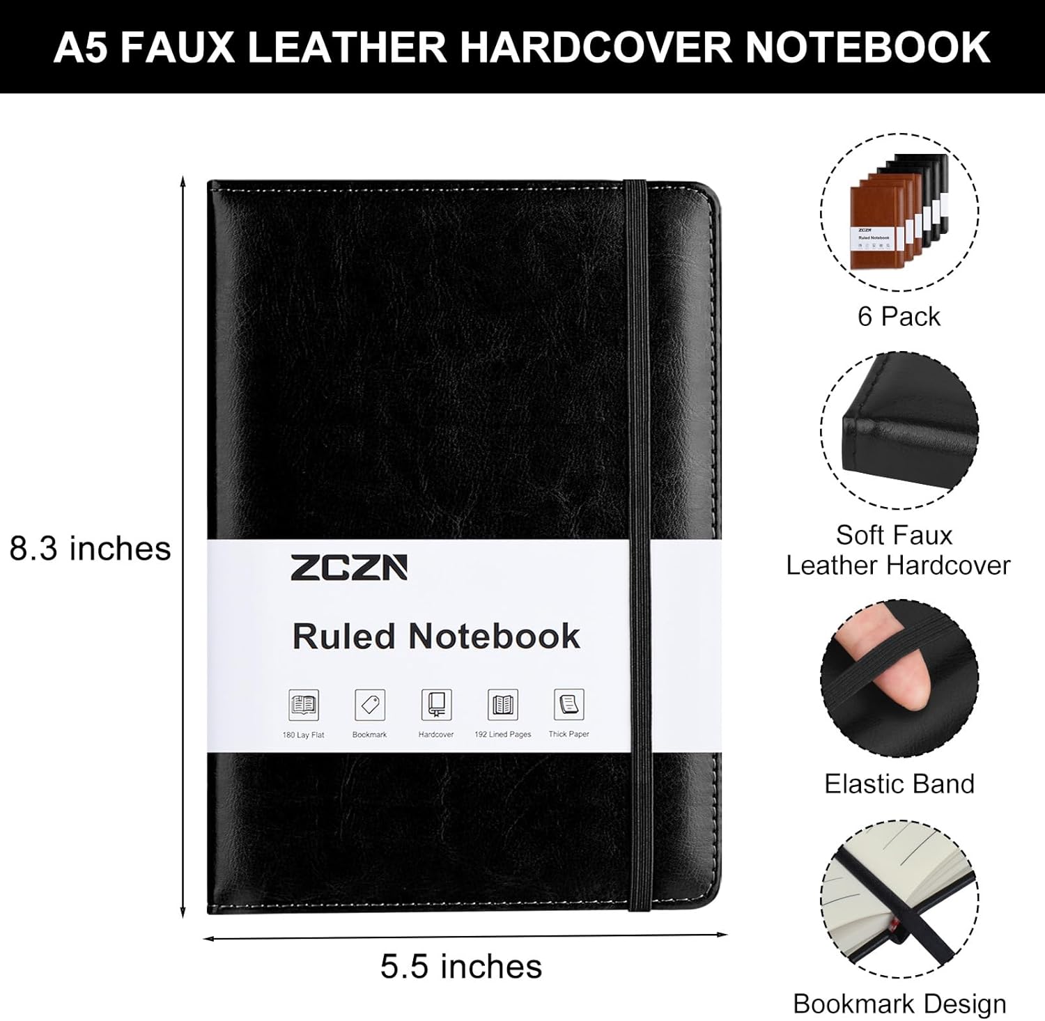 6 Pack Lined Journal Notebooks - Leather Work Notepad reseña y precio