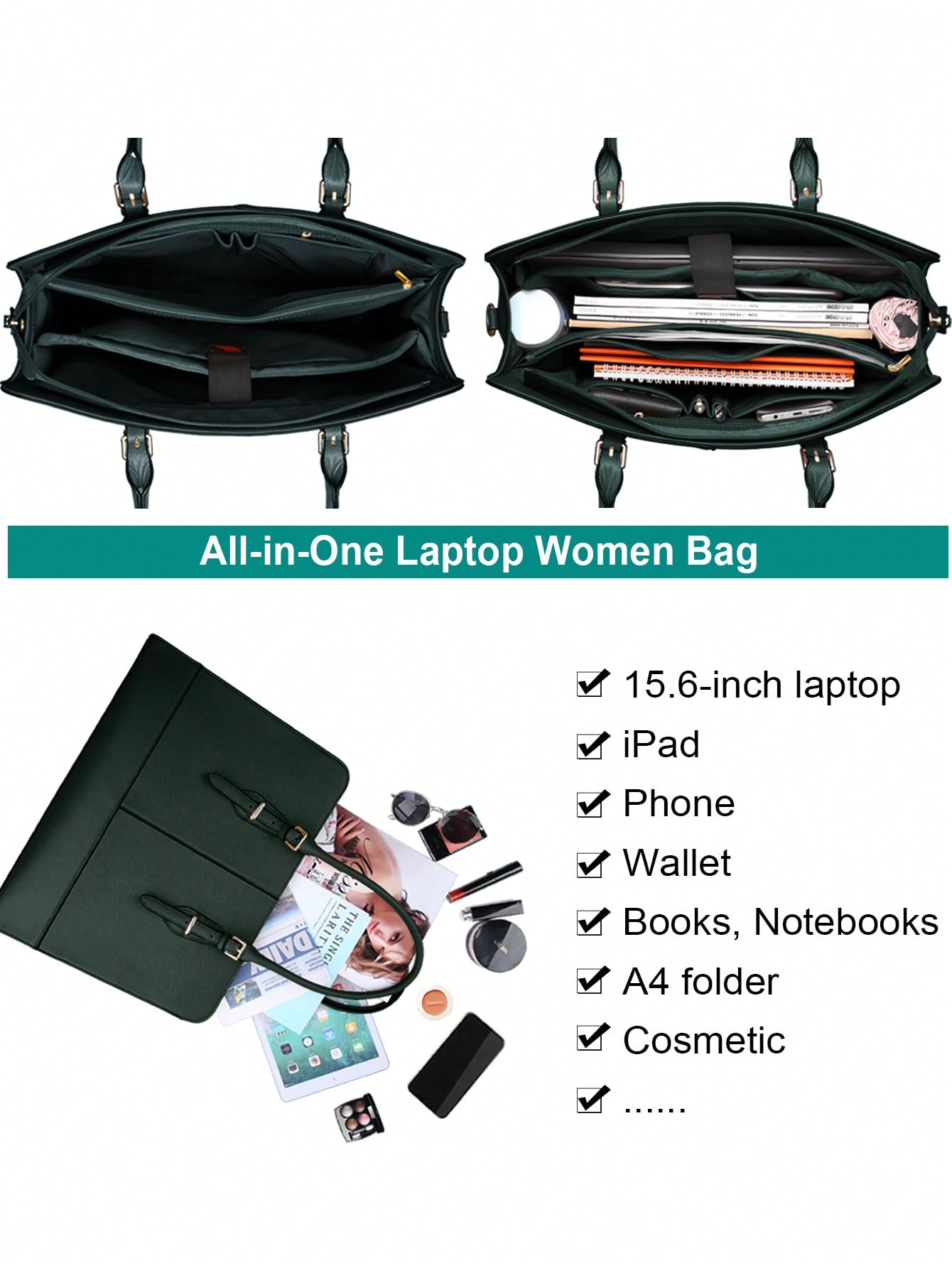 15.6 Inch Leather Laptop Tote  - Leather Work Bag reseña y precio