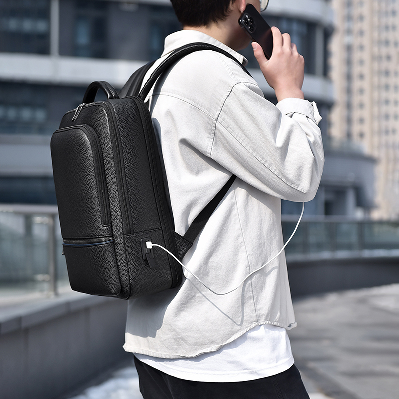 PU Leather Men's Backpack USB  - Leather Work Bag reseña y precio