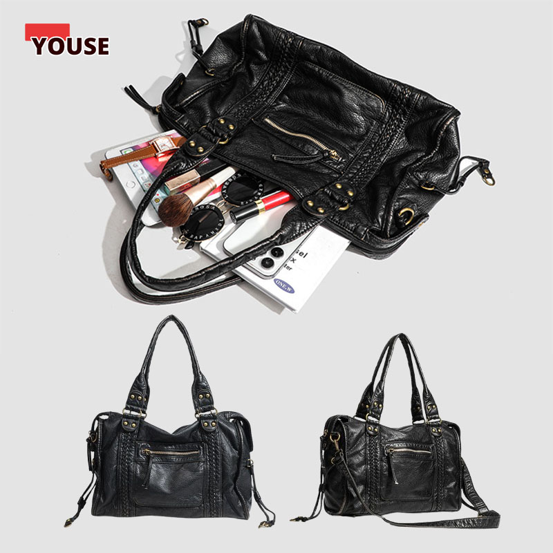 ​​Braided Trim Black Leather T - Leather Work Bag Women reseña y precio