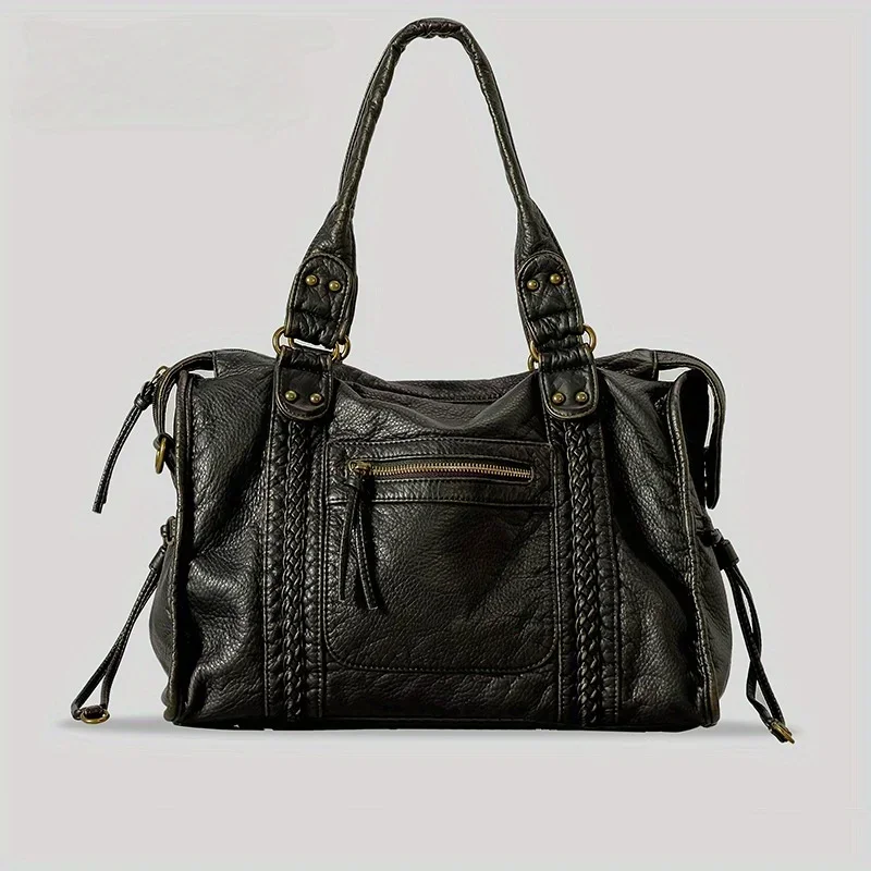 ​​Braided Trim Black Leather T - Leather Work Bag Women reseña y precio