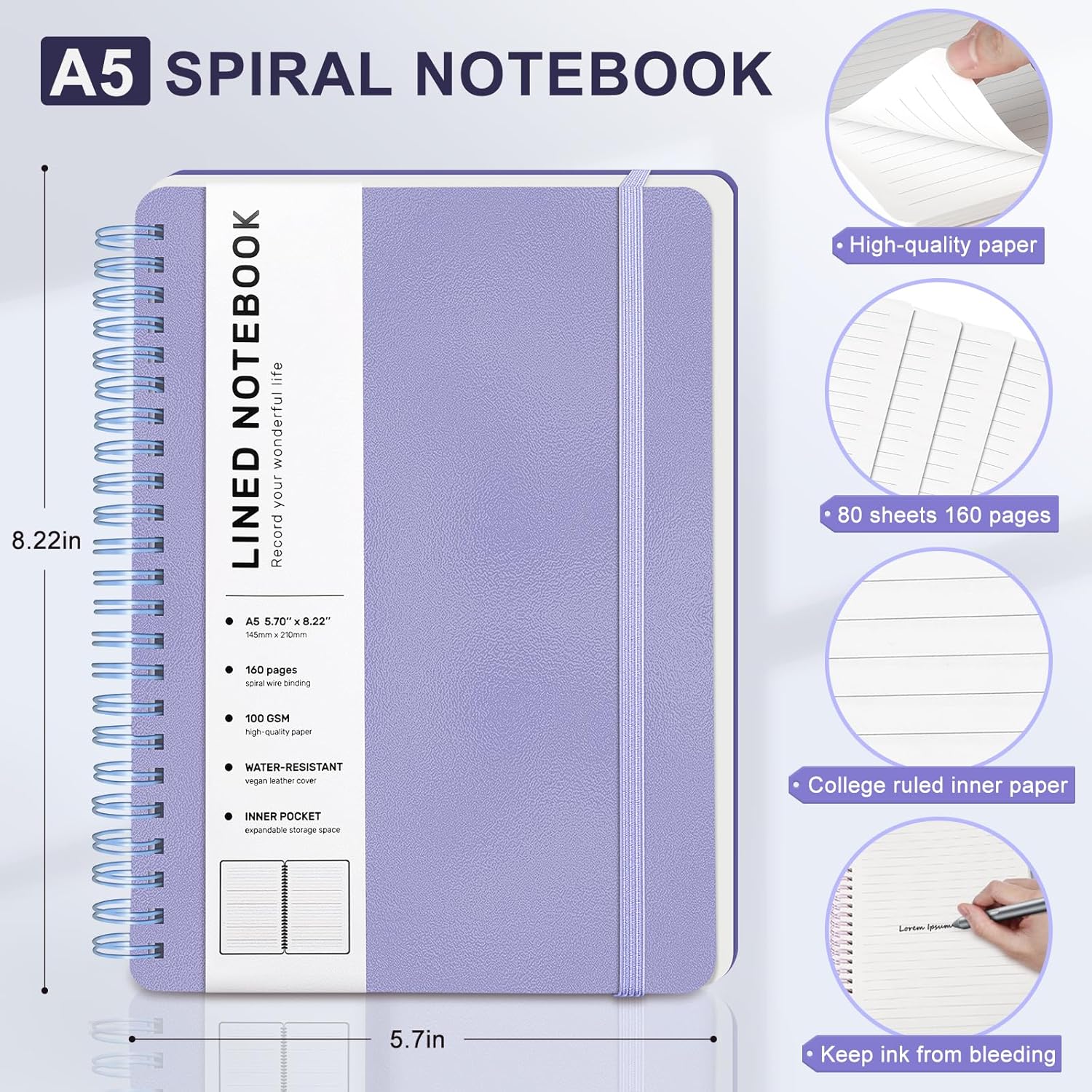 A5 Spiral Notebook, 160 Pages, - Leather Work Notepad reseña y precio