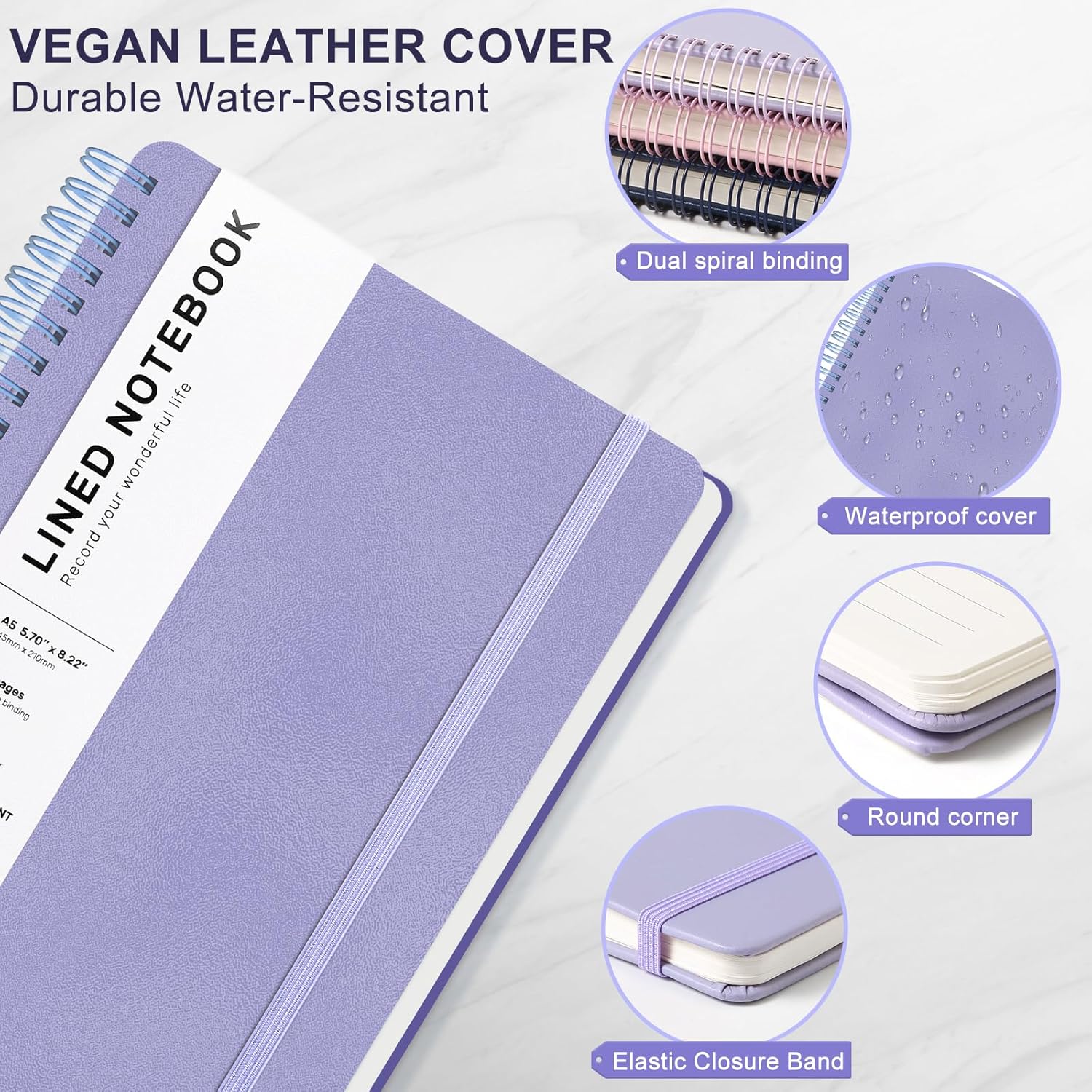 A5 Spiral Notebook, 160 Pages, - Leather Work Notepad reseña y precio