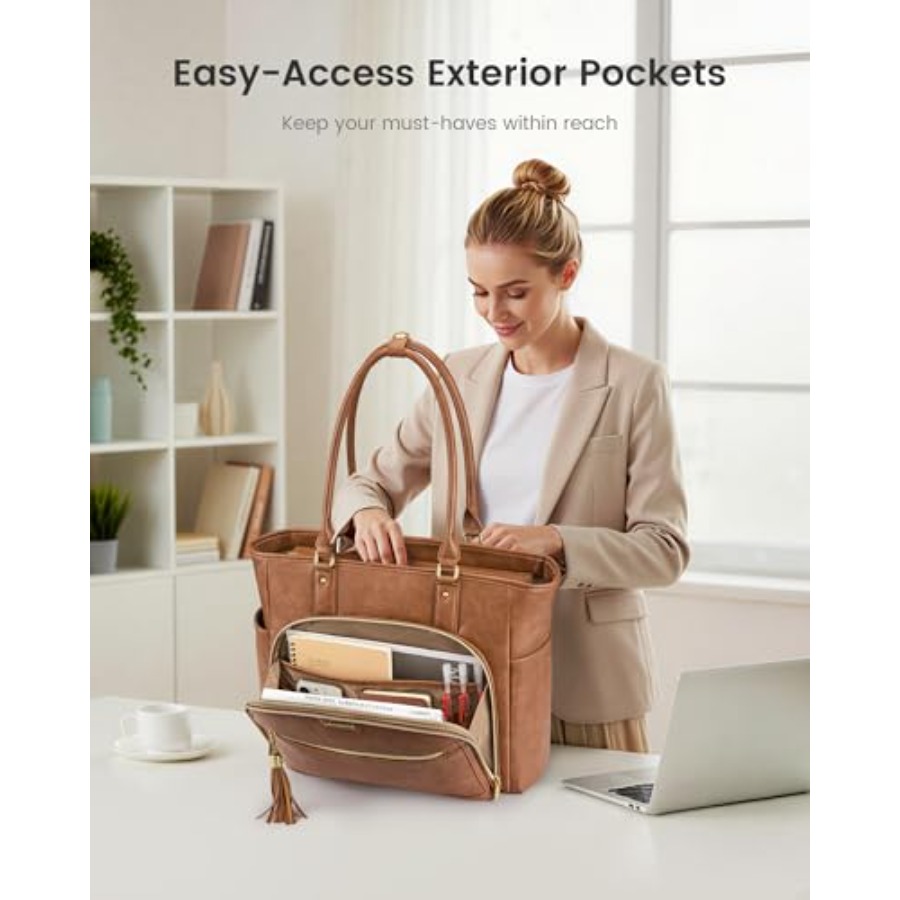 Laptop Tote Bag for Women With - Leather Work Bag reseña y precio